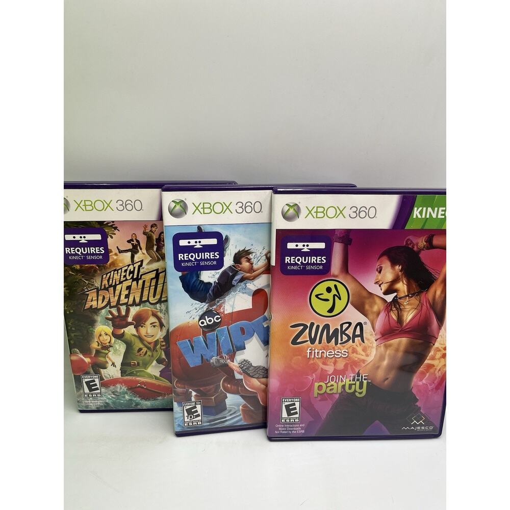 3X Xbox 360 Video Game Kinect Wipeout, Kinect Adventures, Zumba